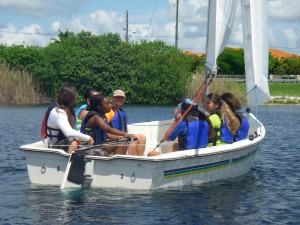 Summer Ocean STEM 9th graders sailing in Tiger Tail Lake